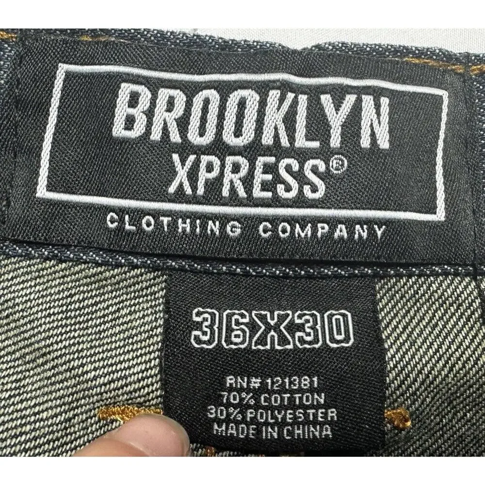 Brooklyn Xpress Men's Dark Wash Distressed Wide Leg Blue Jeans - Size 36x29*
